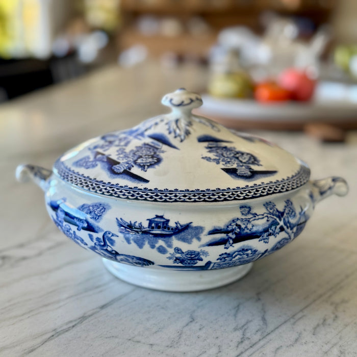 Vintage Blue Transferware Tureen