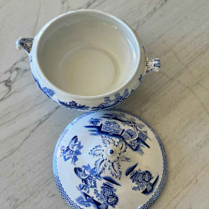 Vintage Blue Transferware Tureen