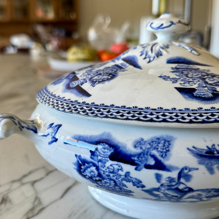 Vintage Blue Transferware Tureen