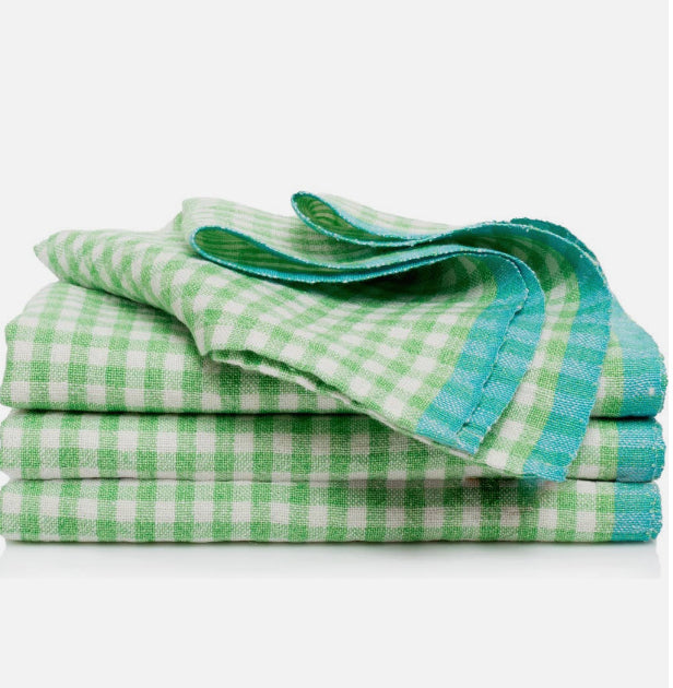 Napkin Lime w/ Aqua Edge Gingham