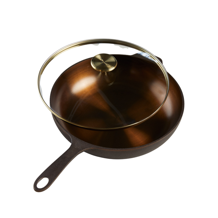 Smithey 11" Cast Iron Deep Skillet with Glass Lid