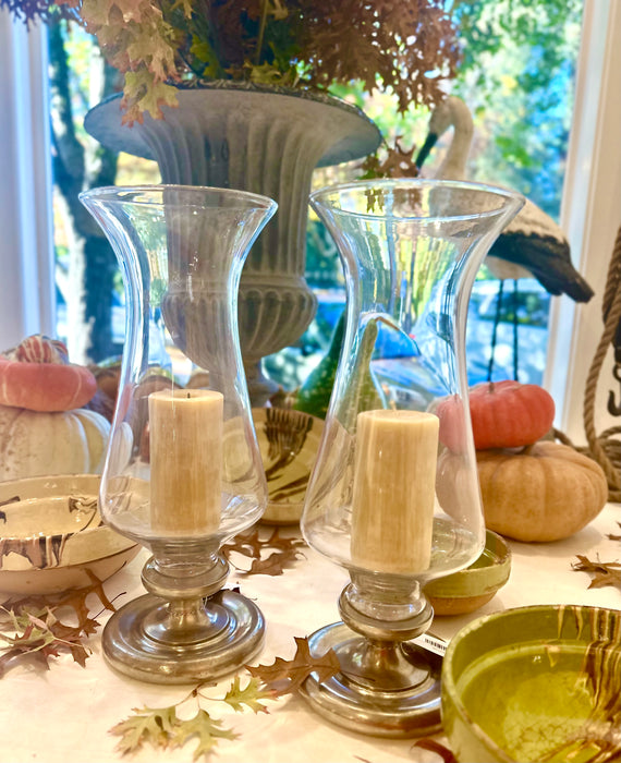 Vintage French Glass and Pewter Hurricane