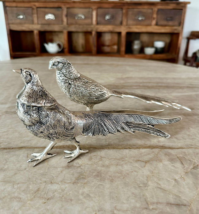 Pair of Vintage Silver Pheasants