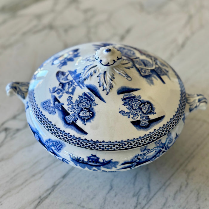 Vintage Blue Transferware Tureen