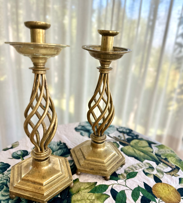 Vintage Brass Barley Twist Candlesticks