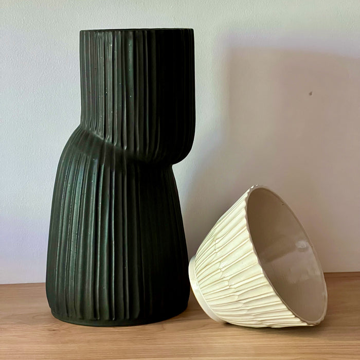 Tall Off Center Vase - Matte Black
