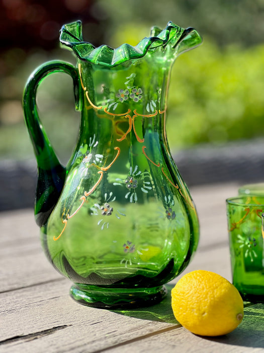 Vintage Lemonade Set Green Glass
