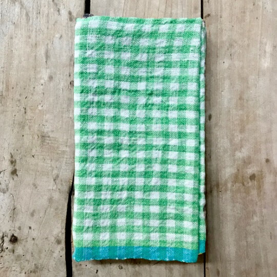 Kitchen Towel Lime w/Aqua edge Gingham