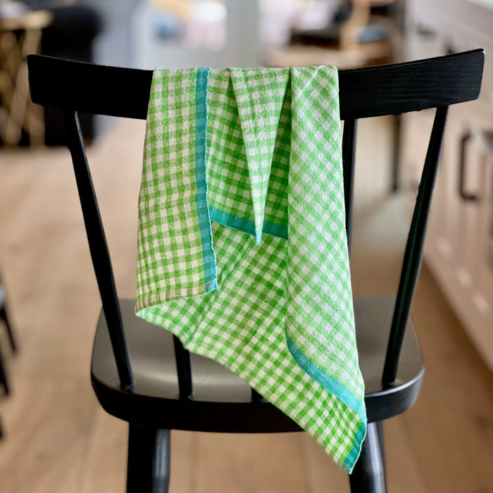Kitchen Towel Lime w/Aqua edge Gingham