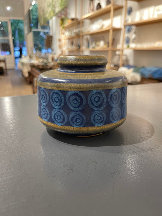 Vintage MCM Short Blue Vase