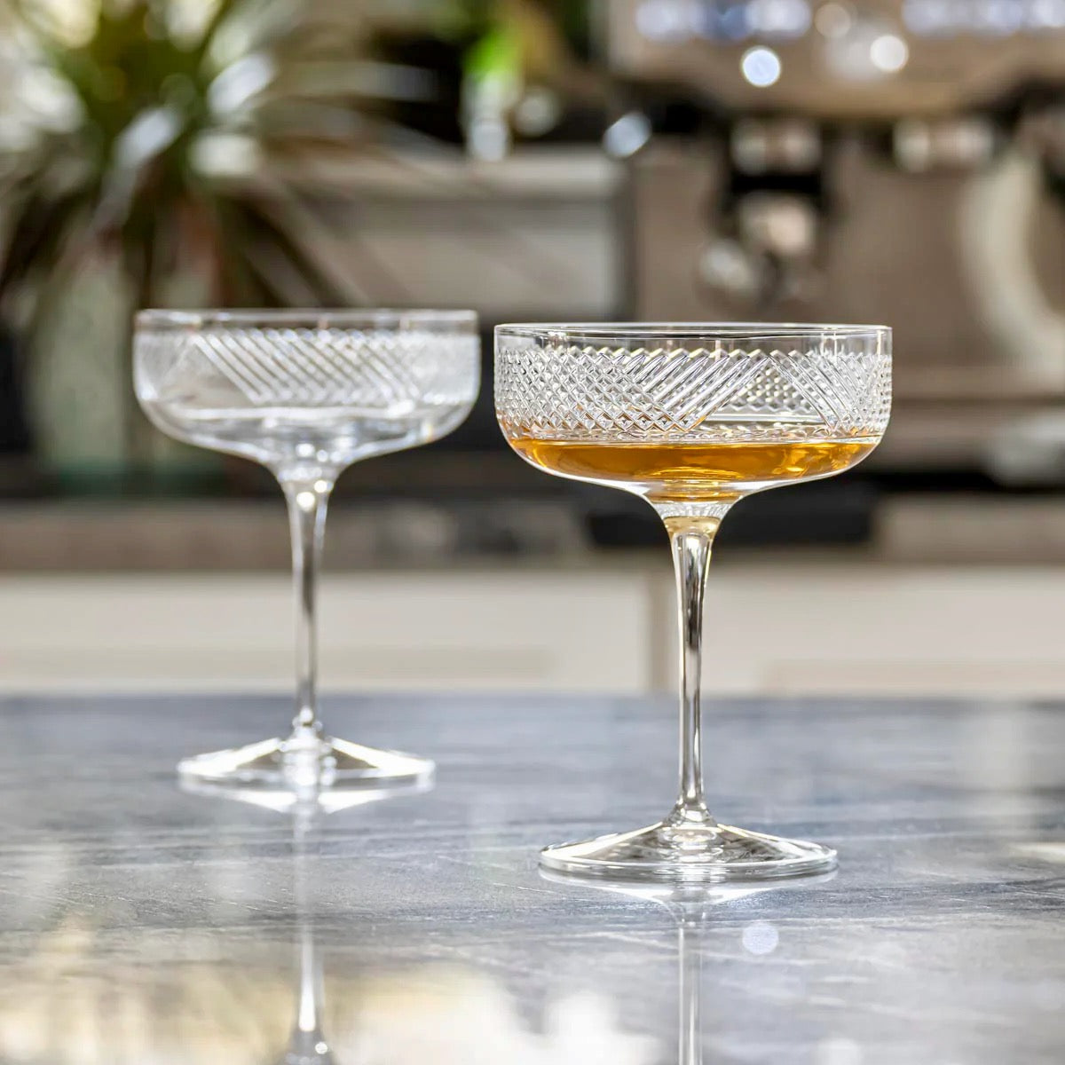 Vintage Etched Coupe Glasses Vintage Etched Coupe Glasses