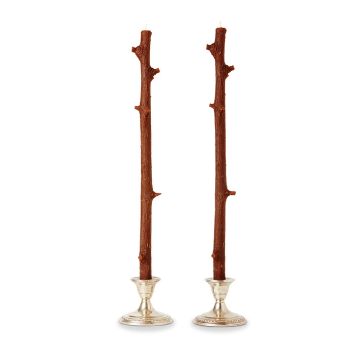 Hemlock Stick Candles  Pair - Light Brown