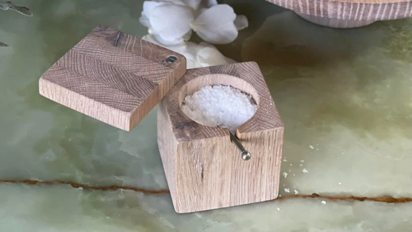 Salt Cellar w/ Pewter Spoon White Oak